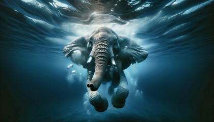 elephant swimming under water
