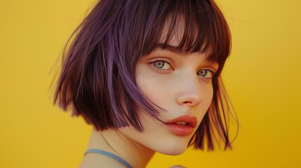 Portrait of a girl with tinted lilac hair - obrazy, fototapety, plakaty