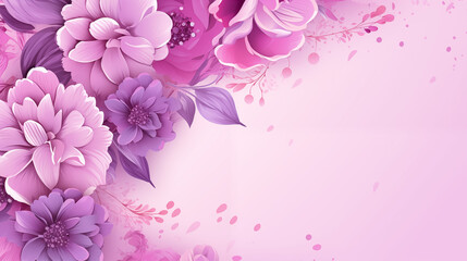Kwiatowe fioletowe minimalistyczne tło na życzenia z okazji Dnia Kobiet, Dnia Matki, Dnia Babci, Urodzin czy pierwszego dnia wiosny. Szablon na baner lub mockup.  - obrazy, fototapety, plakaty