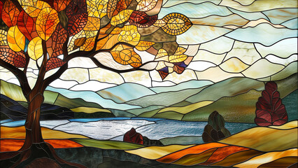 A Tranquil Stained Glass Landscape