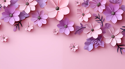 Kwiatowe fioletowe minimalistyczne tło na życzenia z okazji Dnia Kobiet, Dnia Matki, Dnia Babci, Urodzin czy pierwszego dnia wiosny. Szablon na baner lub mockup.  - obrazy, fototapety, plakaty