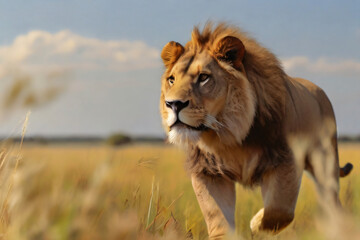 Löwe blickt in die Ferne und genießt den Ausblick. Das Optimale Fotomotiv für eine Safari in Afrika, der Top1 Predetor der Löwe ist eines der größten Raubtiere