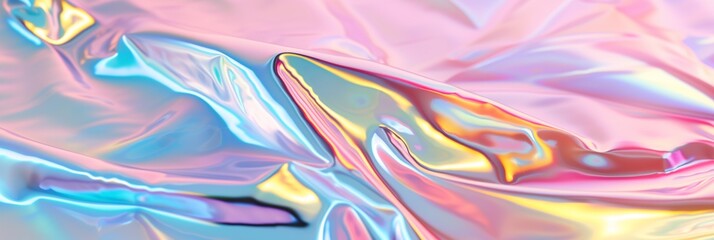 Abstract digital fabric. Sci-fi background. Holographic foil. Abstract Modern pastel colored holographic background in 80s style. Synthwave. Vaporwave style. Retrowave, retro futurism, panorama.