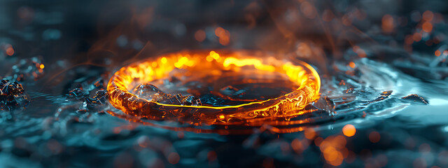 a ring of fire spinning in the haze of water in - obrazy, fototapety, plakaty