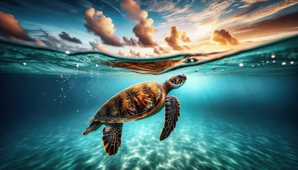 Fotobehang sea turtle swimming in water © Jonas Weinitschke