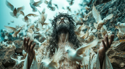 Easter Resurrection: Portrait of Jesus with Doves