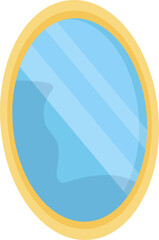 Simple gold frame with a mirror reflection, elegant round mirror. Classic interior decoration, luxury accessory vector illustration.