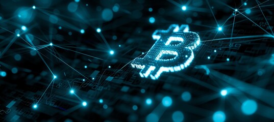 Futuristic holographic display of a shining crypto icon with interactive features and copy space