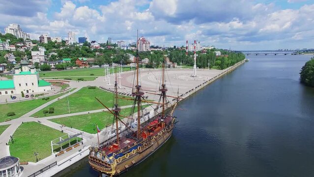 Museum Gott Predestination on wooden ship which is moored near square