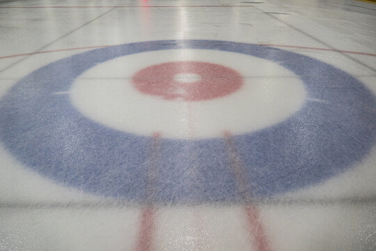 curling house on arena ice with hockey lines present, would make good background