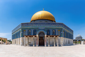 Dome of the Rock in the center of the Al-Aqsa mosque compound on the Temple Mount in the Old City...