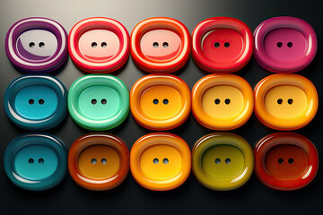 Collection of plastic multi-colored buttons for sewing on a black background. Generated by artificial intelligence