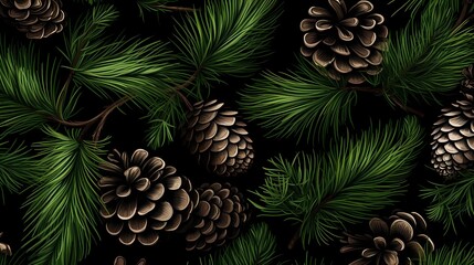 Fototapeta premium seamless background with coniferous branches pattern, coniferous, fir, 