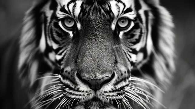  a close up of a tiger's face with a black and white photo of the tiger's face.