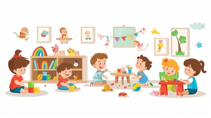 children in kindergarten. vector illustration.