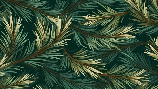 seamless background with coniferous branches pattern, coniferous, fir, © Nikita