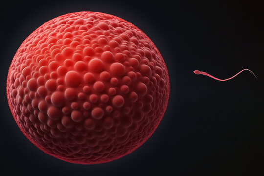 Fertilization of human egg cell by sperm cell, spermatozoon