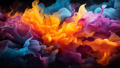 Abstract paint in vibrant colors creates flowing underwater wave generated by AI