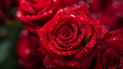 Red roses with drops of water