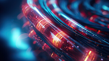 Fototapeta na wymiar Fiber optic data cables in vibrant colors.