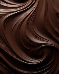 Flat lay elegance background of melted dark chocolate with delicate smooth intricate swirls for wallpaper and design