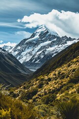 Obraz premium a mountain with snow and grass