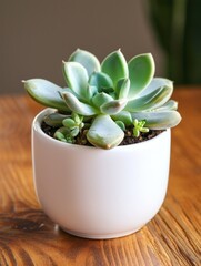 a succulent plant in a white pot