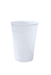 White disposable plastic cup on isolated transparent background
