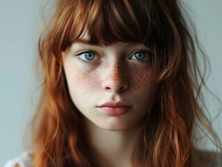 Naklejka premium a woman with freckles and blue eyes