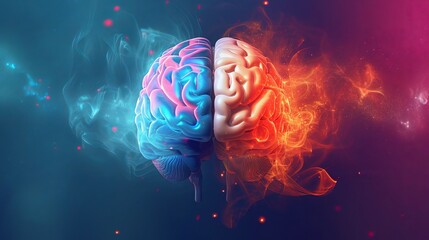 vector illustration. abstract background depicting the combination of the right hemisphere and the left hemisphere in different roles in the human brain - obrazy, fototapety, plakaty