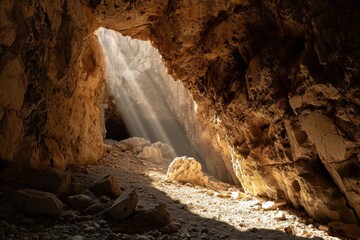 sunlight shining through a cave