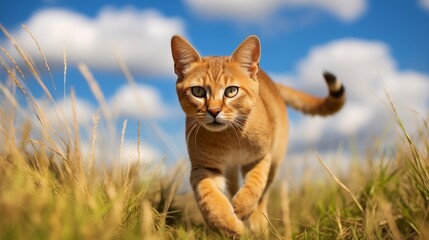 cat, Chausie running on a grass