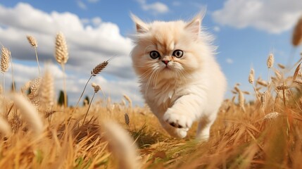 cat, Colorpoint Persian running on a grass