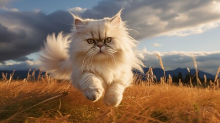 cat, Colorpoint Persian running on a grass