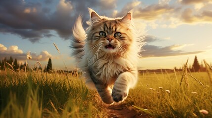 cat, Donskoy running on a grass