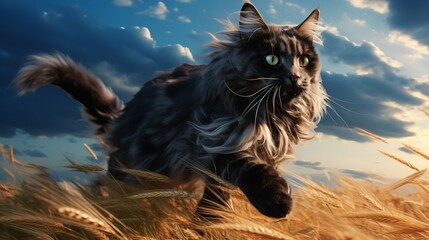 cat, Dragon Li running on a grass - obrazy, fototapety, plakaty