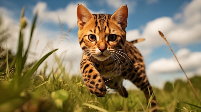 cat, Cheetoh running on a grass