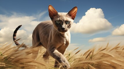 Obraz premium cat, Oriental running on a grass