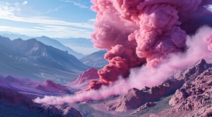 a pink smoke coming out of a mountain - Powered by Adobe