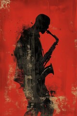Naklejka premium Silhouette with African American saxophonist