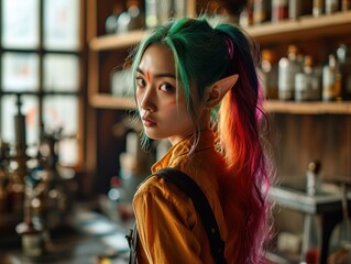 Fototapeta premium a woman with long hair and elf ears