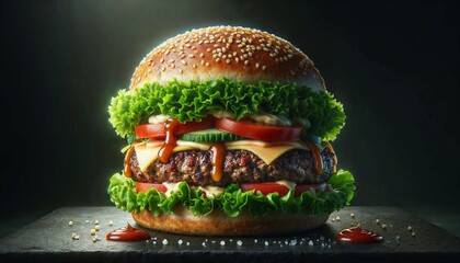 hamburger on a dark background