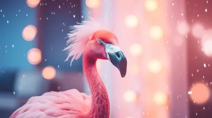 Wandaufkleber a pink flamingo with white feathers © sam
