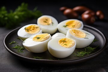 a plate of hard boiled eggs