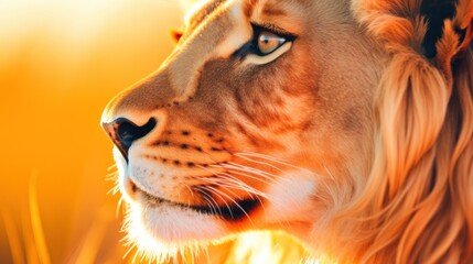 a close up of a lion's face