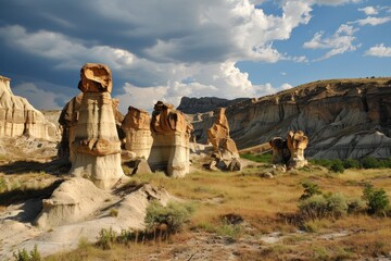 Fototapeta na wymiar a rocky landscape with tall rocks