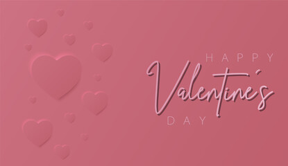 Happy Valentine's day wallpaper or banner with hearts. Beautiful paper cut heart frame on rose background. Vector illustration for cosmetic product display, valentine day festival design, presentation