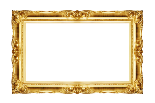 Old Antique Gold Frame Isolated on White and Png Transparent Background