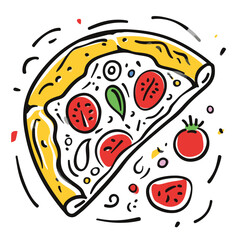 hand drawn line art illustration style of a classic italian pizza