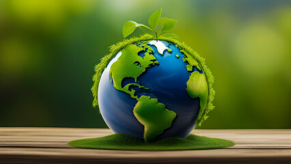 Globe With Greenery And A Young Plant On Top, Representing Sustainable Living And Earth's Vitality.